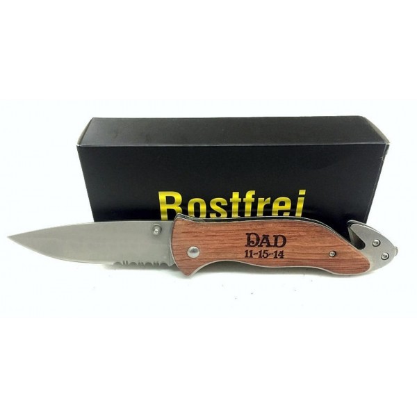 Rosewood Pocket Knife With Glass Breaker & Seatbelt Cutter