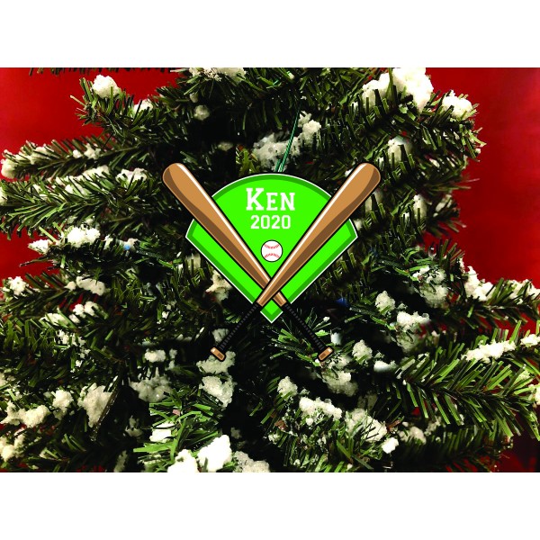 Personalized Christmas Ornament. Baseball With Bats and Baseball Diamond